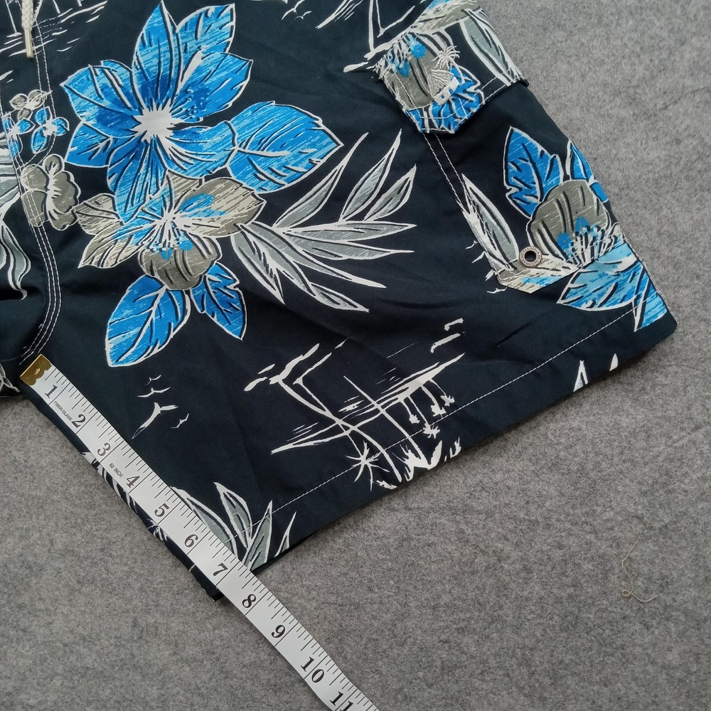 Caribbean Joe Swim Trunks Mens‎ Large Black Blue Floral Board Shorts Mesh Lined - Picture 6 of 8